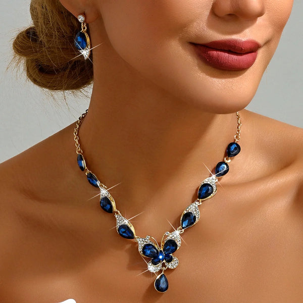 Ladies' Design Butterfly Necklace Earrings Jewelry Set Suitable for Wedding, Party, Festival Gifts