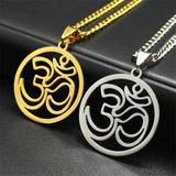 Yoga Lotus Om Symbol Pendant Necklace for Women Men Stainless Steel Gold Color Male Chain Buddhist Jewelry collar 8415-QKC