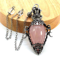 Water Drop Crystal Pendulum for Dowsing Spiritual Divination Natural Amethyst Rose Quartz Onyx Antique Pendulums Pendant Pendulo