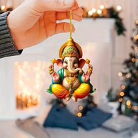 Ganesha Versatile Pendant Keychain,Eastern Elements 2D Flat Acrylic Ornament,Hanging Decoration for Car,Bags,Festive,Party,Gift
