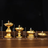 Golden Oil Lamp For Buddha With Glass Windproof Cover,Metal Buddhist Lantern Burner,Religious Candlestick Item