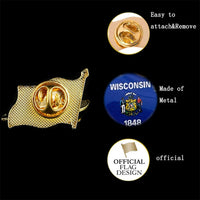 USA State of Wisconsin Flag Lapel Pin Gold Plated Badge Multicolor Shirt Tie Necktie Pins Clip Clasp Stick Brooch