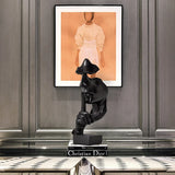 Thinker Statue Sculpture Silence Is Gold Figurines Resin Retro Home Decor for Office Study Living Room Abstract Face Ornaments