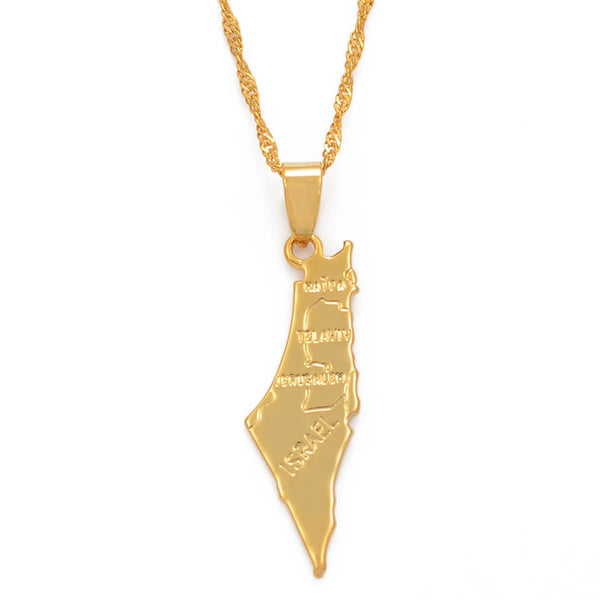 Anniyo Israel Map and West Bank Pendant Necklaces Chain Gold Color Jewelry For Women Men Map of Israel #003810