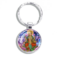 Hinduism Keychains Ganesha Vishnu Goddess of Kashmi Wealth Shiva Amulet Key Chain Glass Dome Keyring India Buddhism Jewelry Gift