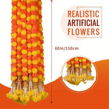 Long Strands Artificial Marigold Garland Pooja Diwali Fiesta Indian Décor Pooja Marigold Flowers Pooja Wedding Events Decor