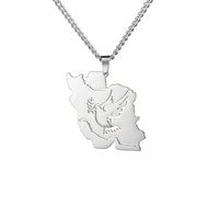 EUEAVAN Iran Map Pendant Necklace Stainless Steel Peace Dove Olive Branch Persian Calligraphy Necklaces Iranian Country Jewelry