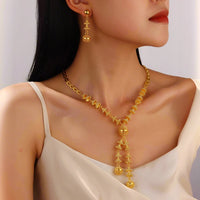 Afghan Fashion Golden Geometric Hollow Carving Rhinestone Coins Tassel Necklaces Earrings Women Kurdish Statement Jewelry Set
