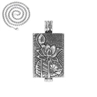 Vintage Square Pendant 925 Silver Fresh Lotus Flower Necklace Openable Can Open Creative Neutral Style Keel Chain Jewelry Gift