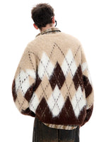 Spliced Christmas Hot Red Diamond Grid Top Checkered Round Neck Knit Long Sleeve Retro Sweater Women Street Design Loose Casual