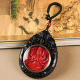 Natural Cinnabar Zodiac Car Keychain Twelve Zodiac Guardian Pendant Ebony Zodiac Buddha Samantabhadra Bodhisattva Jewelry Gift