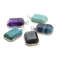 Natural Labradorite Crystal Rectangle Faceted Stone Pendants For Women Amethyst Apatite Gemstone Pendant Man Jewelry No Chain