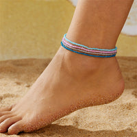4pcs/set Luminous Colorful Rice Bead Bracelet For Women Men Handmade Elastic Beaded Anklet Glow In The Dark Jewelry Beach Gifts