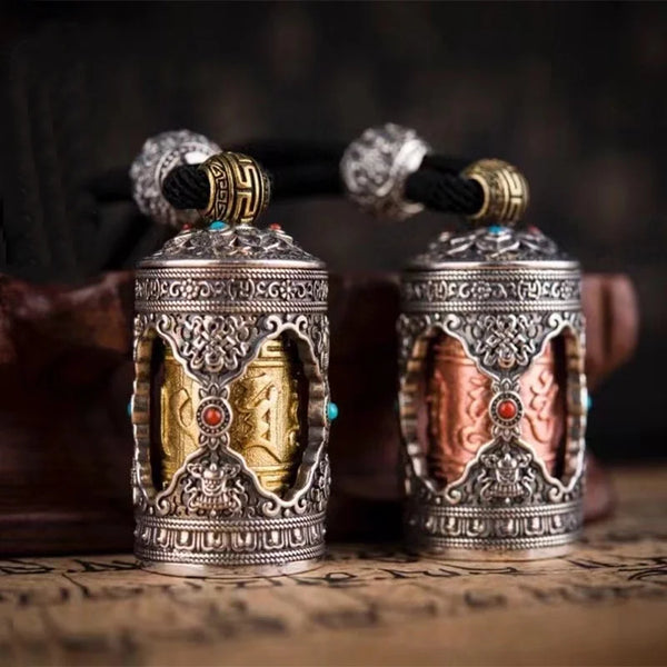Retro Six Character Buddhist Sutras Scripture Barrel Pendant Women Jewelry Trendy Men Amulet Necklace Male Female Accessories