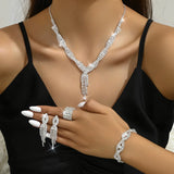4-piece Wedding Season WOMEN'S High-end Claw Chain Necklace with Earrings and Bracelet Set, Banquet and Party Accessories