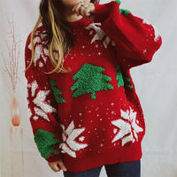 Women's Jacquard Round Neck Long Sleeve Thickened Knit Pullover Christmas Tree Design Autumn/winter New Style Sweater