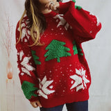 Women's Jacquard Round Neck Long Sleeve Thickened Knit Pullover Christmas Tree Design Autumn/winter New Style Sweater