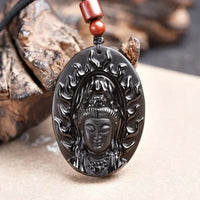 Natural Genuine Obsidian Pendant Zodiac Natal Buddha Guardian God Dainichi Rulai Pendant Jewelry Gift for Men and Women