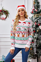 Round Neck Sweet Spell Color Knit Sweater,Women's Autumn and Winter New Christma Pullover Long Sleeve Jacquard Christmas Sweater