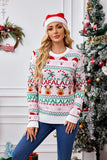 Round Neck Sweet Spell Color Knit Sweater,Women's Autumn and Winter New Christma Pullover Long Sleeve Jacquard Christmas Sweater