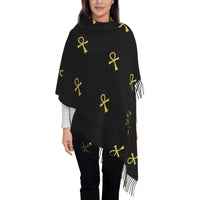 Custom Printed Ancient Gold Pharaoh Egypt King Tut Scarf Men Women Winter Fall Warm Scarves Egyptian Hieroglyphic Shawl Wrap