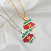 Anniyo Suriname Map Flag Pendant Necklaces Stainless Steel Sranan Sarnam Jewelry @320821