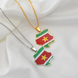 Anniyo Suriname Map Flag Pendant Necklaces Stainless Steel Sranan Sarnam Jewelry @320821