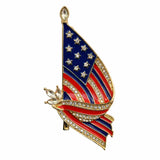 American Flag Pentagram Bow Gold Tone Crystal Brooch Lapel Pins USA Patriotic Jewelry for Women Men Coat Suit  Corsage