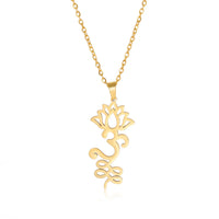 EUEAVAN Lotus Flower Yoga Pendant Necklace Stainless Steel Om Unalome Symbol Necklaces for Women Men Buddhist Amulet Jewelry