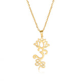 EUEAVAN Lotus Flower Yoga Pendant Necklace Stainless Steel Om Unalome Symbol Necklaces for Women Men Buddhist Amulet Jewelry