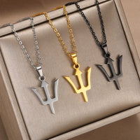 Greek Poseidon Neptune Trident Spear Necklaces Men Fashion Cross Sword Pendant Choker Black Stainless Steel Charm Unisex Jewelry