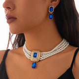 1Set Luxury Multilayer Imitation Pearl Necklace Earrings For Women Girls Temperament Jewelry Bridal Rhinestone Wedding Jewelry