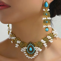 New Vintage Jewelry For Women Simulated Pearl Beads Jewelry Sets Water Drop Shaped Decoration Necklace Earrings Set For Women