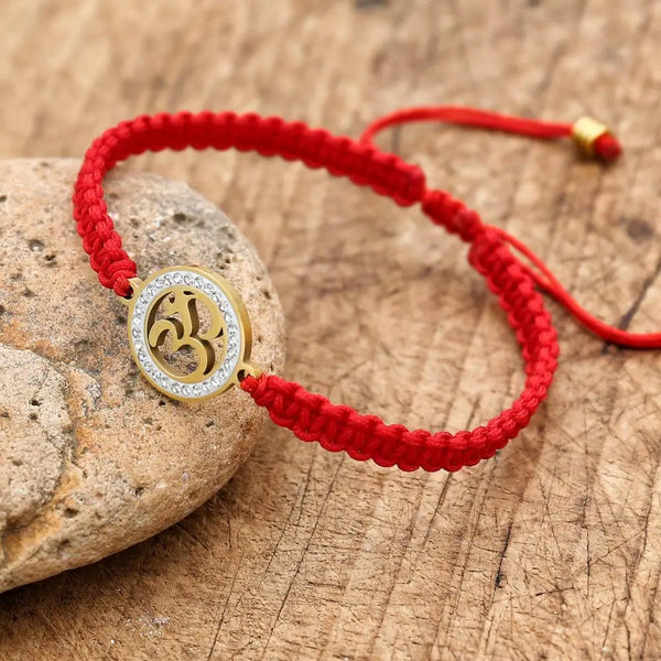Handmade Red Rope Knots Pave Zircon OM Braided Bracelet Buddhist Lucky Charm Bracelets & Bangles For Women Men Gift