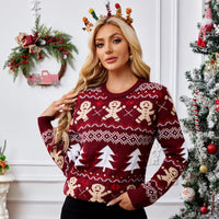 New Winter 2025 Christmas Women's Sweater Jacquard Print Full Sleeve O Neck Casual Soft Knitwear Merry Xmas Female Pullover Top