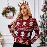 New Winter 2025 Christmas Women's Sweater Jacquard Print Full Sleeve O Neck Casual Soft Knitwear Merry Xmas Female Pullover Top