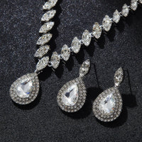 3PC Women's Fashion Luxury Water Drop Zircon Necklace Earrings Jewelry Set Wedding Banquet Party Holiday Gift