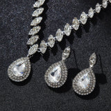 3PC Women's Fashion Luxury Water Drop Zircon Necklace Earrings Jewelry Set Wedding Banquet Party Holiday Gift