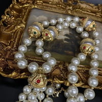 Luxury Vintage Baroque long pearl fringe necklace French delicate elegant colorful rhinestones wedding party jewelry accessories