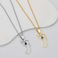 Anniyo The Sultanate of Oman Map Green Stone Pendant Necklaces for Women Girl Omani National Day Jewelry Stainless Steel #324921