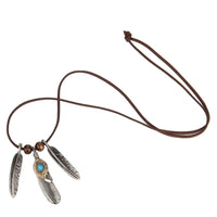 Vintage Alloy Tibetan Silver Turquoise Feathers Charms Necklace