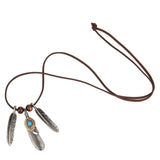 Vintage Alloy Tibetan Silver Turquoise Feathers Charms Necklace