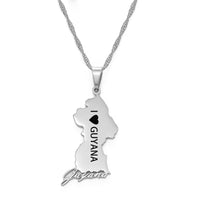 Anniyo I LOVE Guyana Map Pendant Necklace Women Girls,The Capital Georgetown Jewelry Republic of Guyana #159521