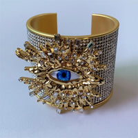 Metal Exaggerated Open Bangle Five Senses Europe American Style Alloy Plated Eyes Bracelets Unique Wide Geometric Cuff Bangles