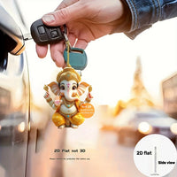 Cute Garnesh Pendant Keychain Retro Ganish 2D Flat Acrylic Ornament Charm Hanging Decoration for Car Bag Festive Home Party Gift