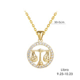 12 Zodiac Signs Necklace Copper Gold Plated Zodiac Signs Pendant Chain Ladies Necklace Birthday Jewelry Ladies Jewelry