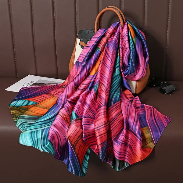 Soft Large Size Silk Scarf Women's Fashionable Lightweight Luxury Spring Autumn Popular New Style Simulation Silk Shawl