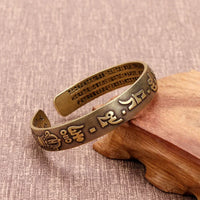 Vintage Buddhist Heart Sutra Cuff Bracelets Men's Six Character True Word Adjustable Bangles Religious Wish Talisman Jewelry