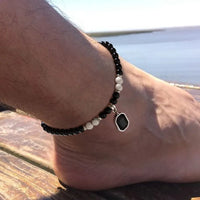 Black Beads with Square Anklets Pendant Necklace for Men Trendy Accessories on the Foot Bracelet Fashion Jewelry Male Gift