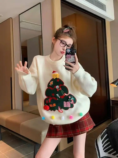 Round Neck Christmas Sweater for Women 2025 New Winter Lazy Heavy Industry Knitted Sweater